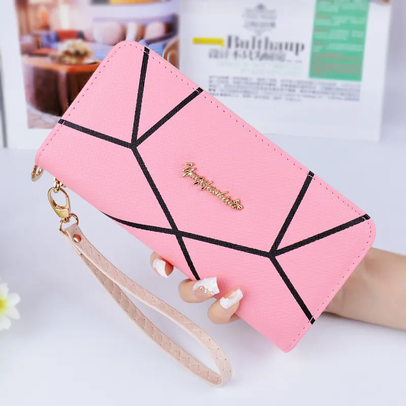 New Geometric Pattern Long Purse Ladies Fashion Large Zip