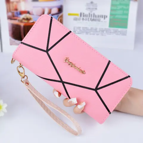 New Geometric Pattern Long Purse Ladies Fashion Large Zip