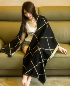 Autumn and Winter Shawl female Korean long thickened plaid scarf and double all-match ladies scarf - Black - View 1