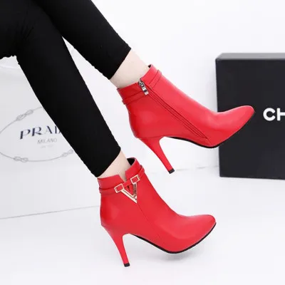 British Martin boots new high heel women boots pure V word boots and bare boots woman - Red