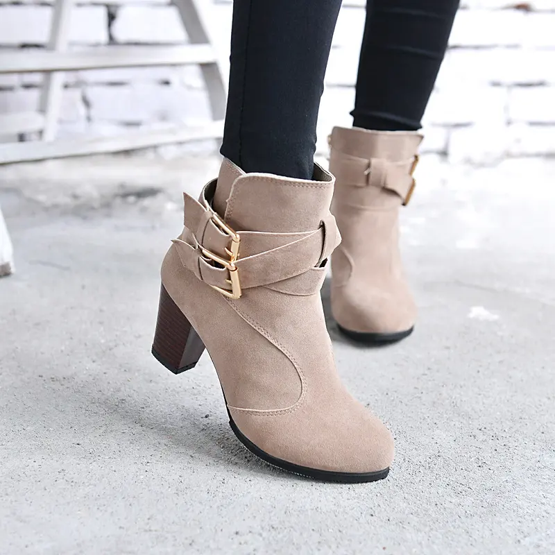 Winter Autumn Leather Casual Women High Heels Pumps Warm