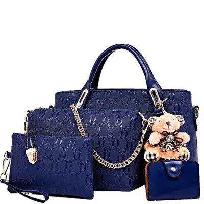 new Korean fashion handbags embossed four piece ladies bag shoulder diagonal handbag - Blue