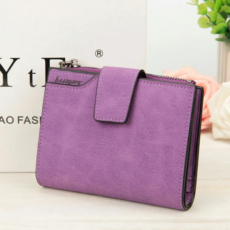 Manufacturers multifunctional Korean Ladies Purse vertical section nubuck leather zipper hasp multi card multicolor Wallet - Purple