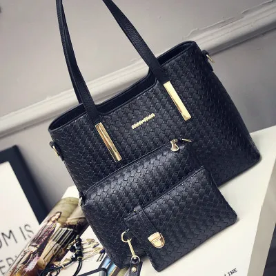 Lady bag spring European female bag leather braided composite bag three piece shoulder diagonal handbag Black - Shop at LoveMi