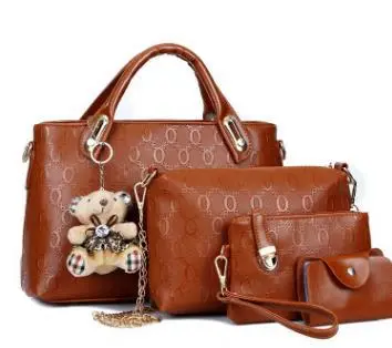 new Korean fashion handbags embossed four piece ladies bag shoulder diagonal handbag - Coffee