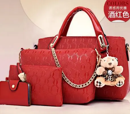 new Korean fashion handbags embossed four piece ladies bag shoulder diagonal handbag - Gules
