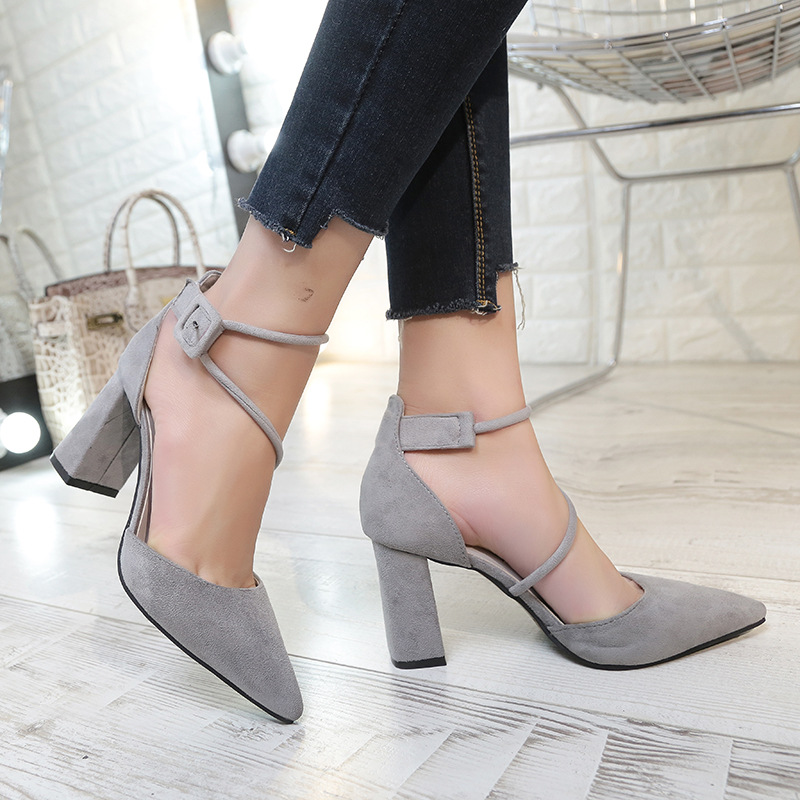 new European crude with suede shallow mouth foot ring Strap Ladies High Heels Sandals Shoes shoes on