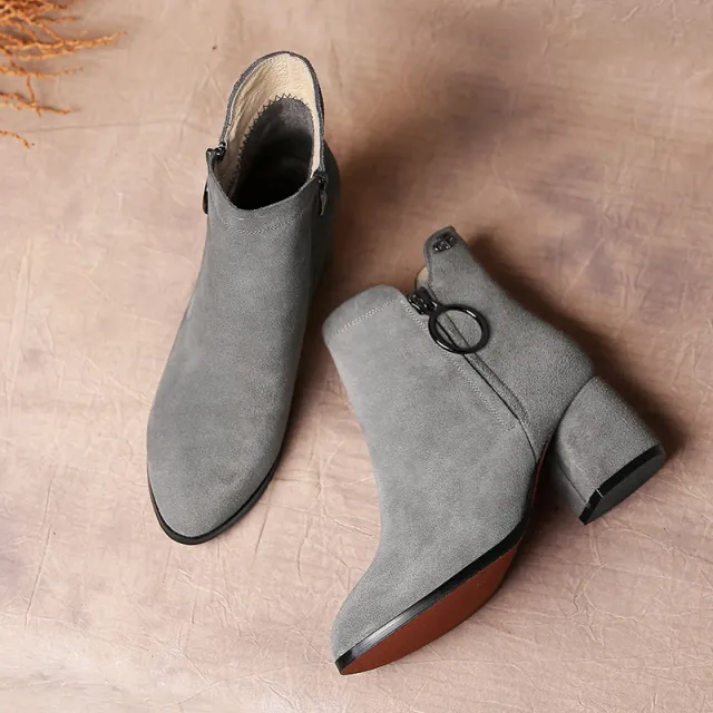 autumn and winter new lady's boots, soft inside and soft inside and two kinds of rough heeled leather boots Gray - Shop at LoveMi