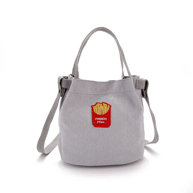 Canvas Shoulder Handbag simple Japan Korea bucket school satchel BAG shopping bag student wind Gery - Shop at LoveMi