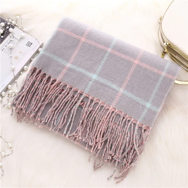 Autumn and winter thick plaid scarf Grey - Shop at LoveMi