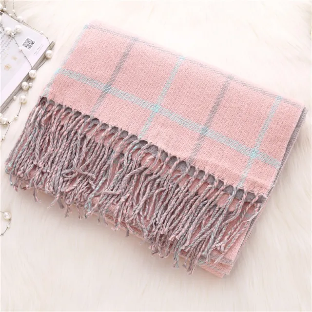 Autumn and winter thick plaid scarf Pink - Shop at LoveMi