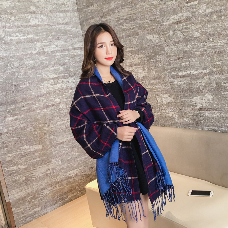 Autumn and winter thick plaid scarf