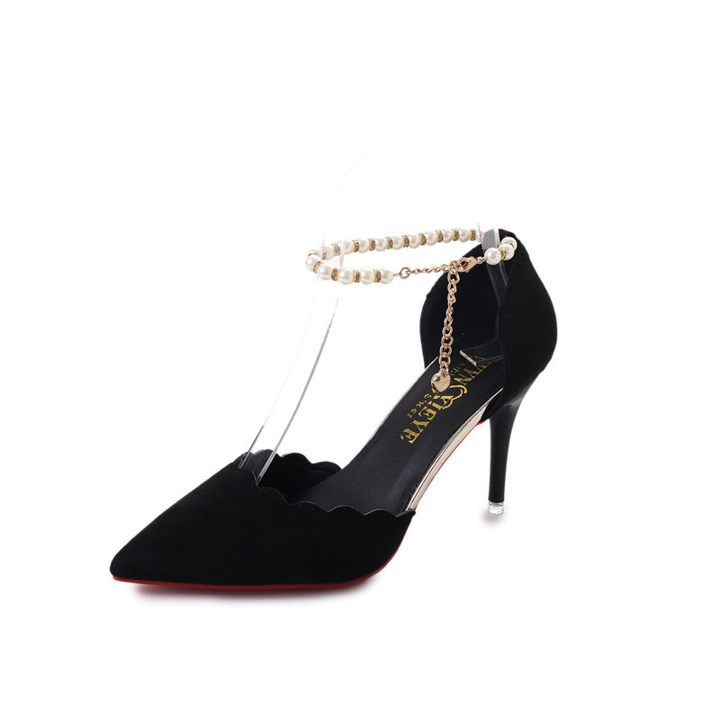 New Type Of High Heels, Sharp, Sharp, Snap Chain And Shallowly Grind Noodles Women's Sandals Black - Shop at LoveMi