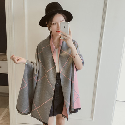 Autumn and winter double-sided plaid cashmere scarf for ladies