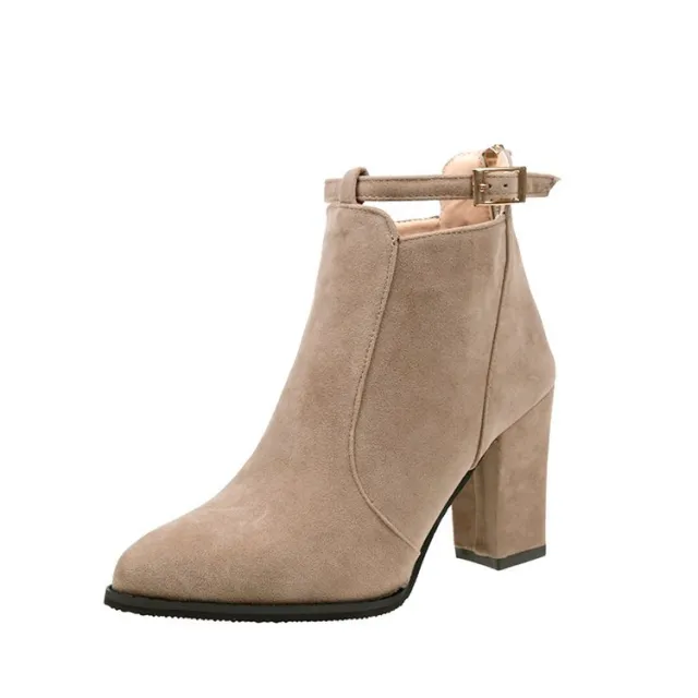 new women's boots with pointed thick boots female high heeled boots Martin sub belt buckle zipper after boot Khaki - Shop at LoveMi