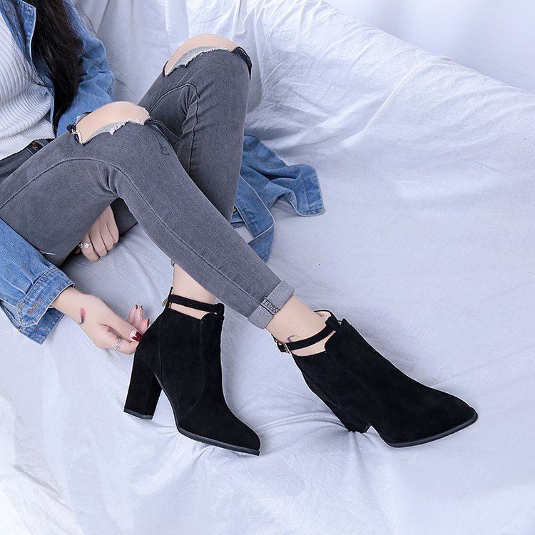 new women's boots with pointed thick boots female high-heeled boots Martin sub belt buckle zipper after boot