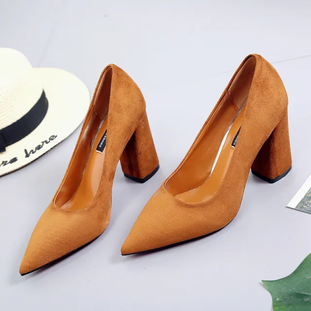 autumn new lady's single shoes, high heel heel and shallowly shallowly suede professional women shoes Khaki - Shop at LoveMi