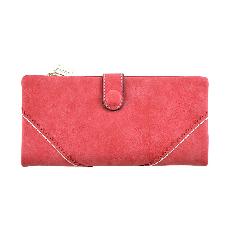 Lady purse female long lace lace buckle zipper multifunction large volume Purse Leather Wallet hand - Red