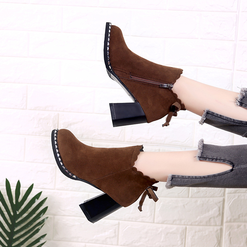 female short boots new autumn winter warm Martin boots bows ornament high heels European shoes