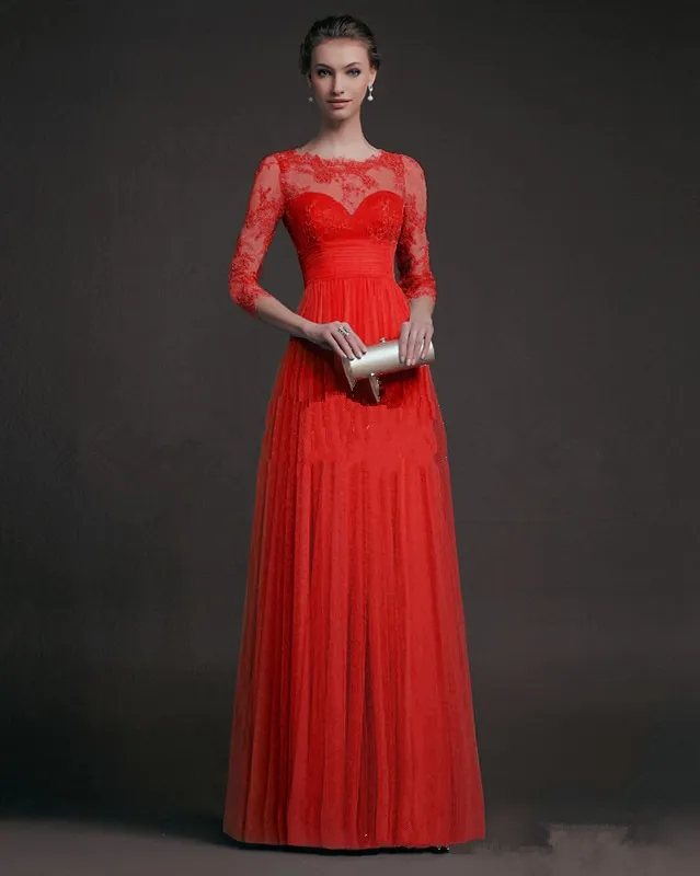 Long sleeve lace see through dress Red - Shop at LoveMi