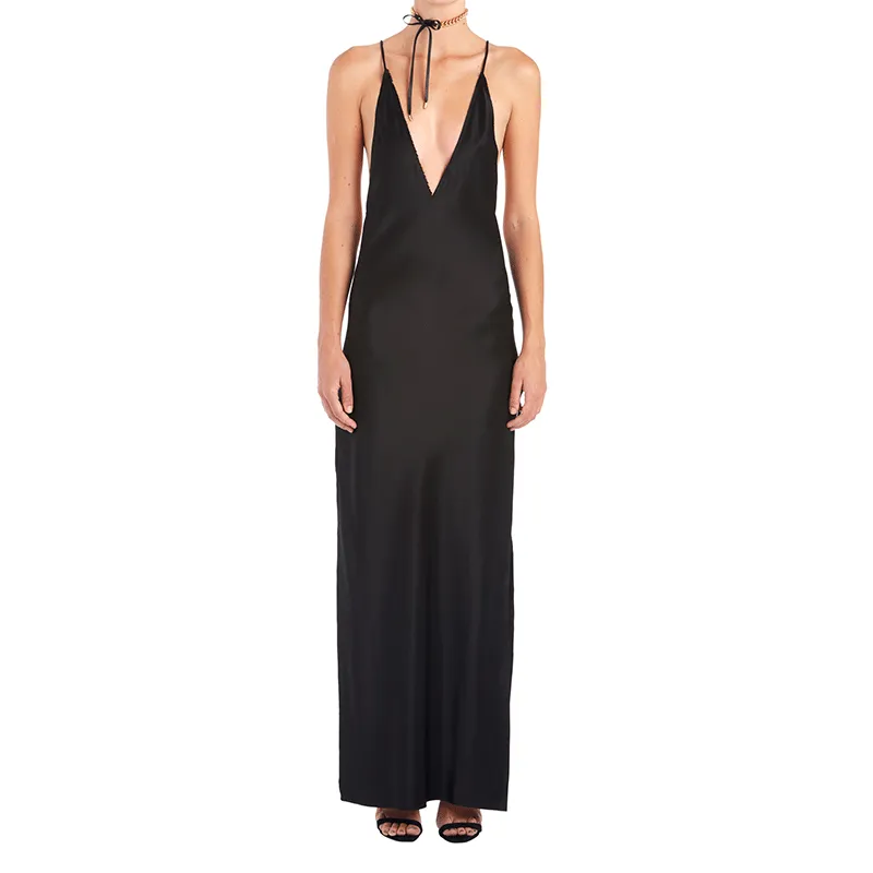 Backless Halter Dress Wedding Dress - Black