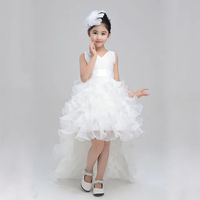 Girls dress wedding flower girl dress skirt child Princess Dress Costume skirt tail 888 piano White - Shop at LoveMi