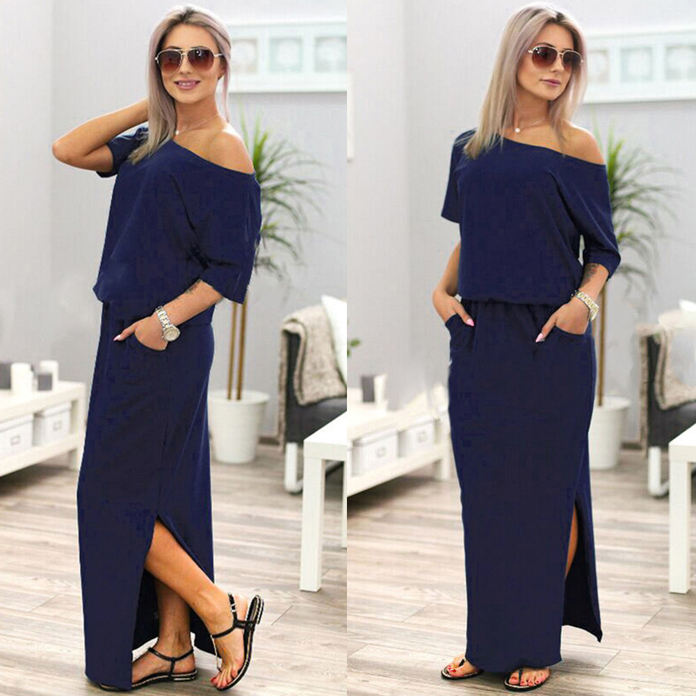 dress new summer dress for the summer women's European and American women's evening dress long skirt burst money Navy - Shop at LoveMi