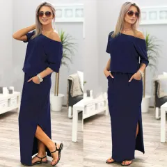 dress new summer dress for the summer women's European and American women's evening dress long skirt burst money - Navy - View 1