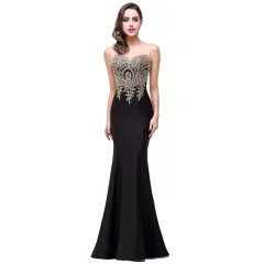 Hollow perspective bag hip fishtail skirt dress - Black - View 1