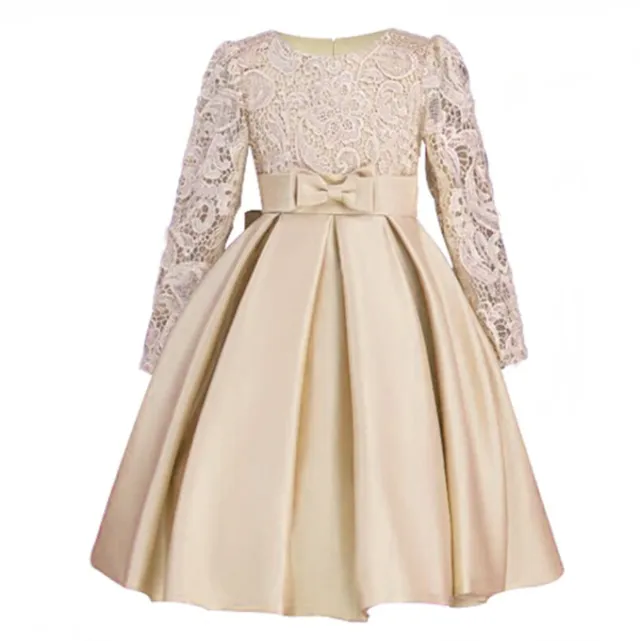 Carisa Europe and America autumn and winter children's dress princess dress long sleeve flower girl dress female purple lace costumes Champagne - Shop at LoveMi