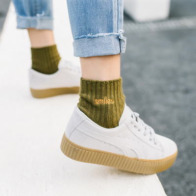 Letter embroidery cotton socks