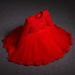 Lace princess dress girls summer dress - Red - View 1