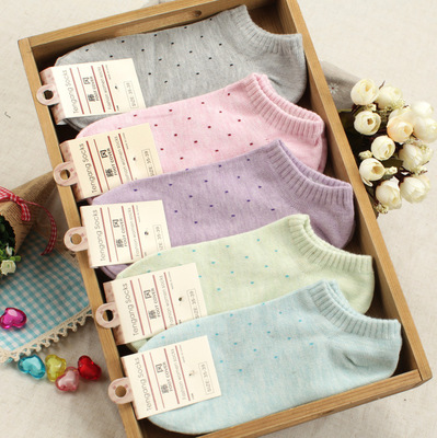 Women's cotton socks solid color polka dot thin boat socks