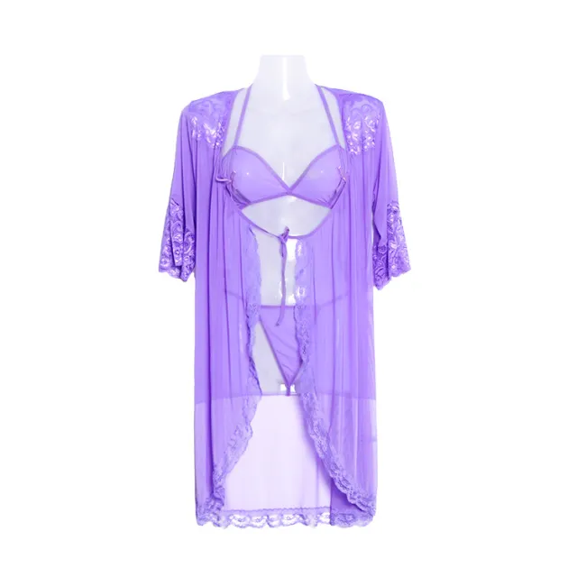 Three point lace robe Purple - Shop at LoveMi