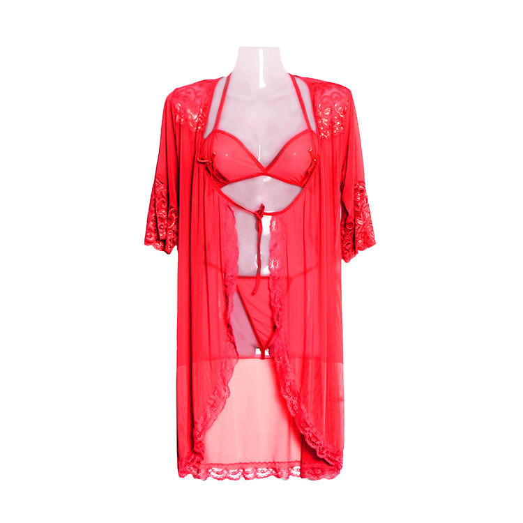 Three point lace robe Red - Shop at LoveMi