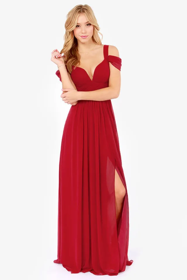 Long Floor Length Elegant Greek Style Pleated Dress Wine Red - Shop at LoveMi