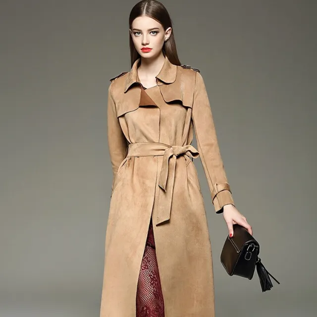 Autumn and winter new ladies fashion long slim slimming suede suede temperament windbreaker Camel - Shop at LoveMi