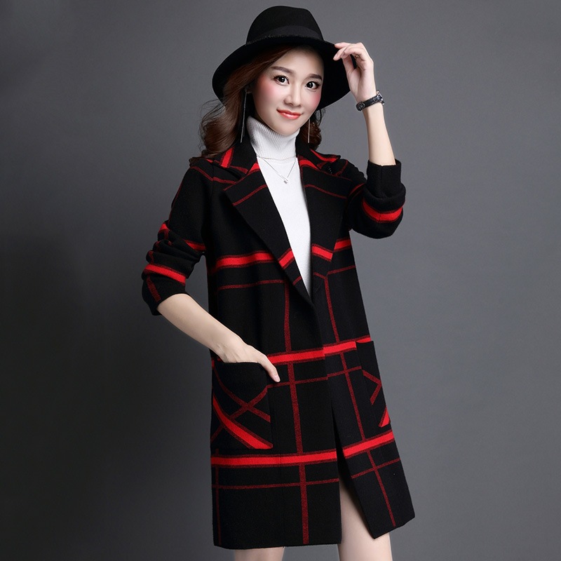 كارديغان معطف صوفي بقبة سترة وشبكة كبيرة لخريف وشتاء جديدة