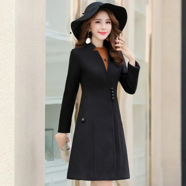 Women's woolen coat slim slim coat Black - Shop at LoveMi