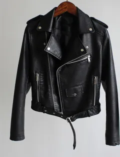 long sleeves short repair PU jacket - Black - View 1