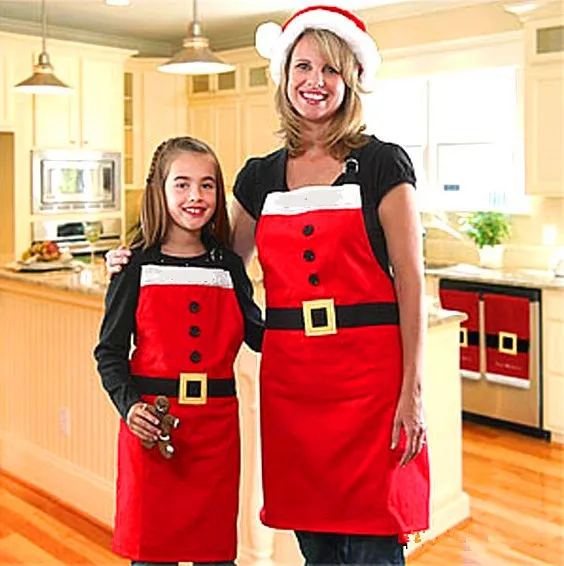 Red Merry Christmas Apron Christmas Apron For Women Girls Cake Kitchen Cook Apron For Mother's New Year Gift Unisex – image 2