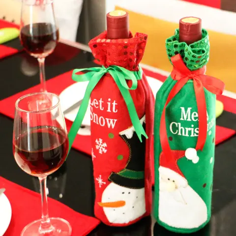 Christmas Ornament Wine Bottle Set Decorations Red Gift Bag