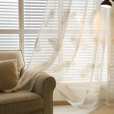 Feather White Embroidered Window Screen