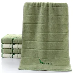 Pure Cotton 32 Strand Embroidered Face Washing Towel - Green - View 1