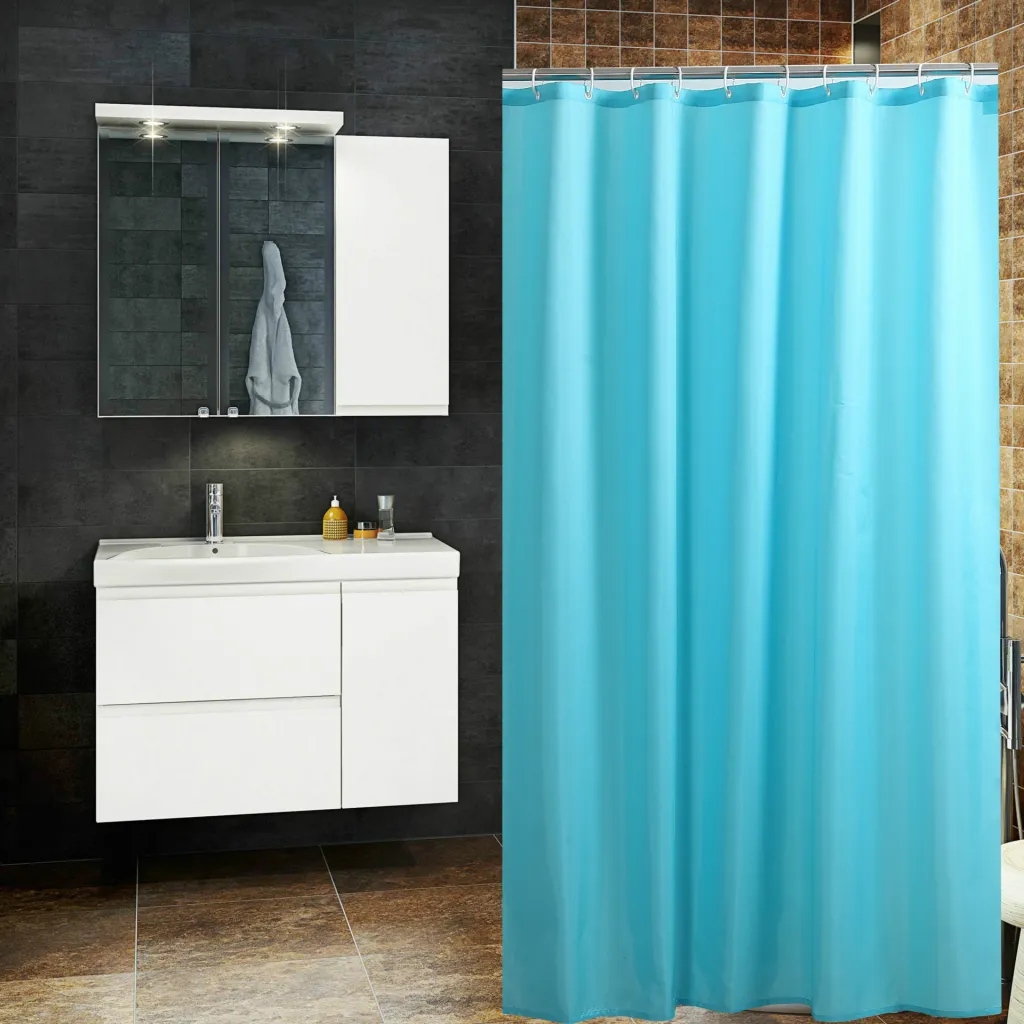 Pure Polyester Partition Waterproof Shower Curtain - Blue