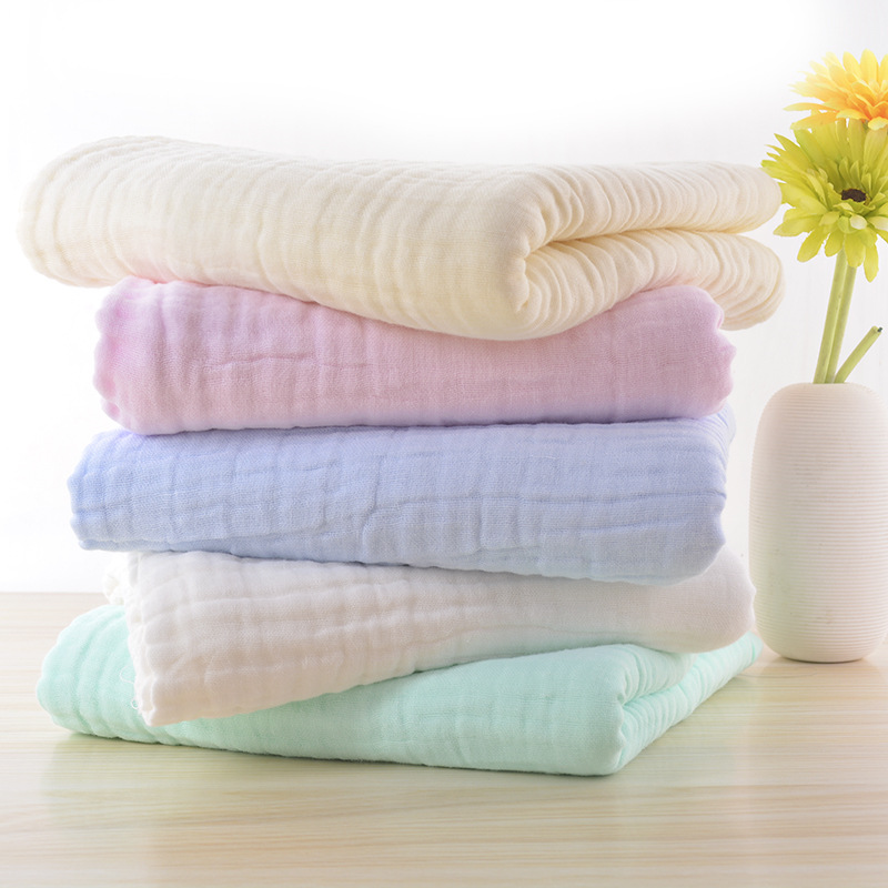 Infant color cotton quilt is covered with cotton six-layer pleated bubble yarn newborn plain blanket — foto 5