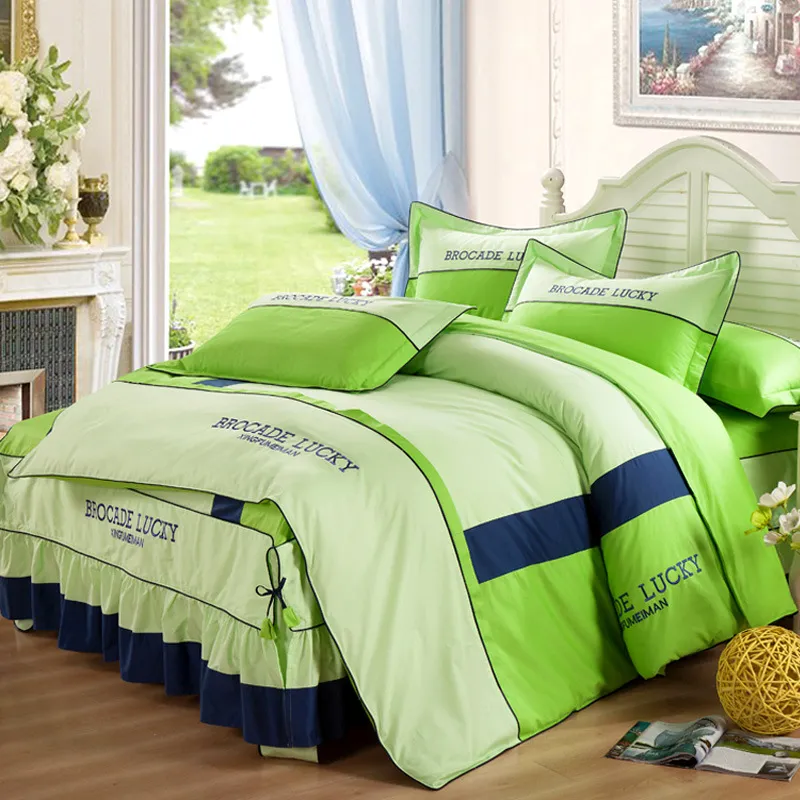 Solid color cotton bed skirt set of four - Light Green