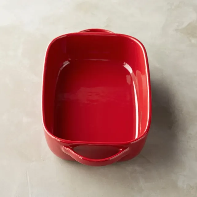Elliptical creative ceramics binaural fish dish high soup pan home baked rice plate rectangular cheese cake tray Red - Shop at LoveMi