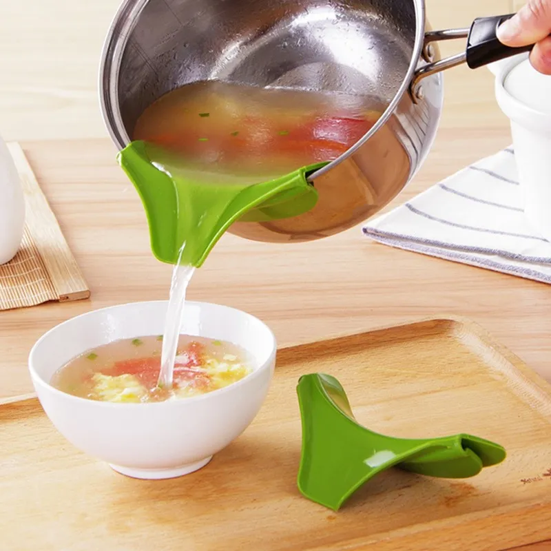 Silicone Soup Funnel Kitchen Gadget Tools - Green 2Pc