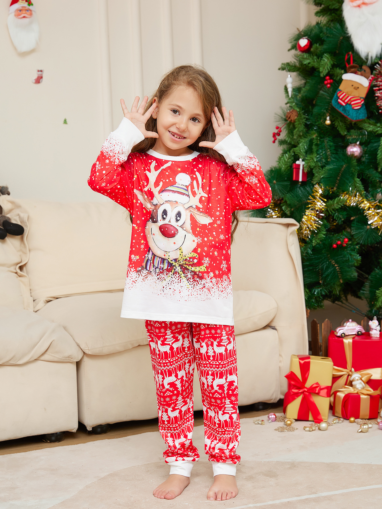 Christmas Cartoon Reindeer Print Parent-child Christmas Suit Pajamas — foto 2